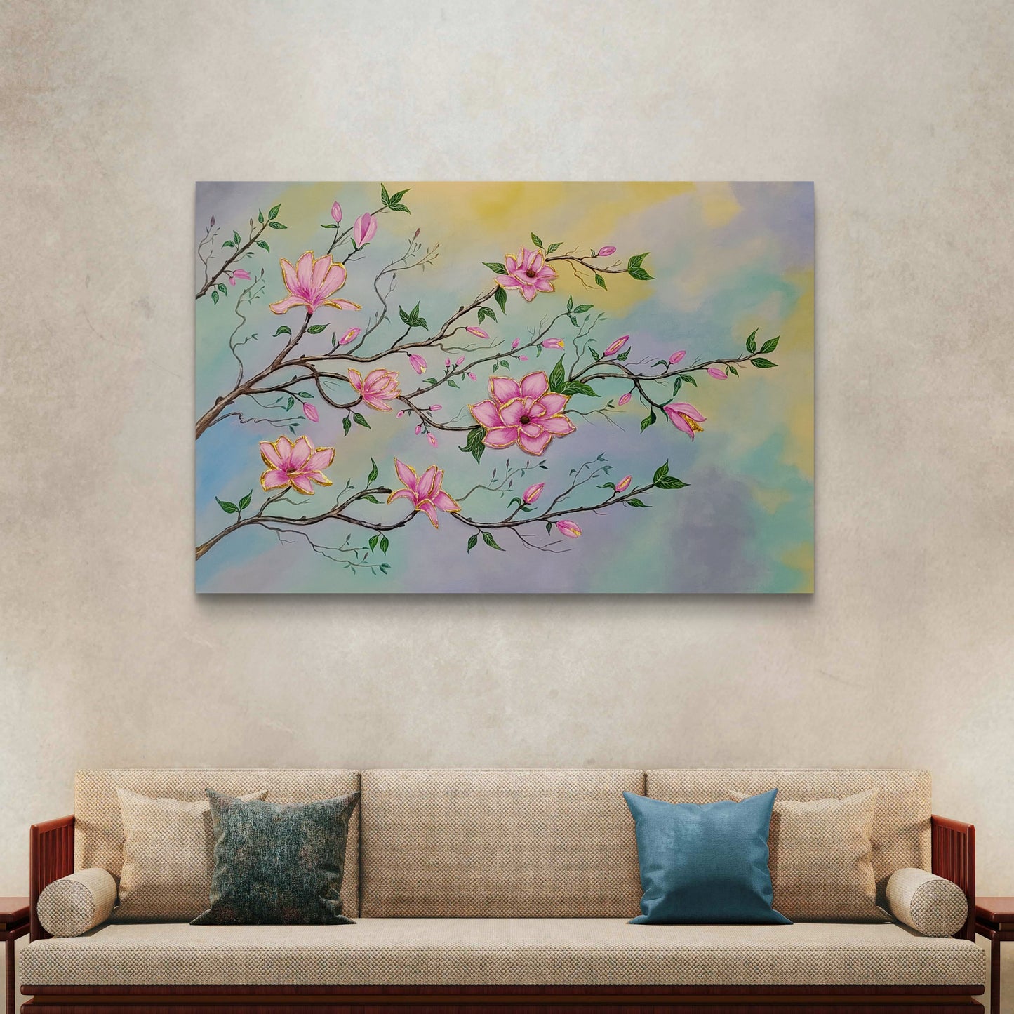 Textured Floral Art with gold leafing