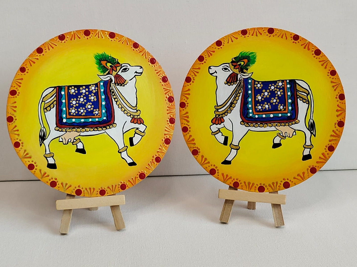 Pair of Nandi Cow ART on a Round share MDF Board