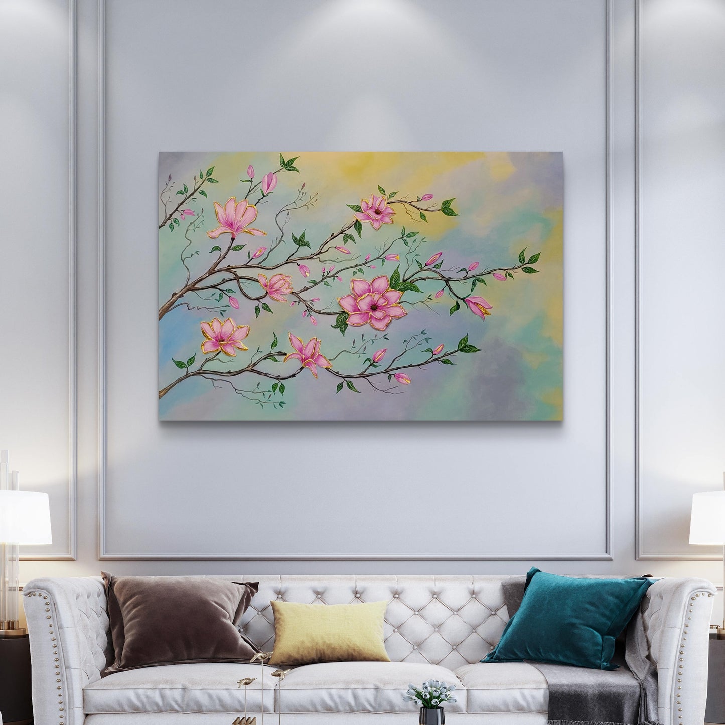 Textured Floral Art with gold leafing