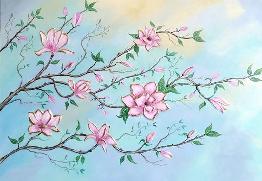 Textured Floral Art with gold leafing