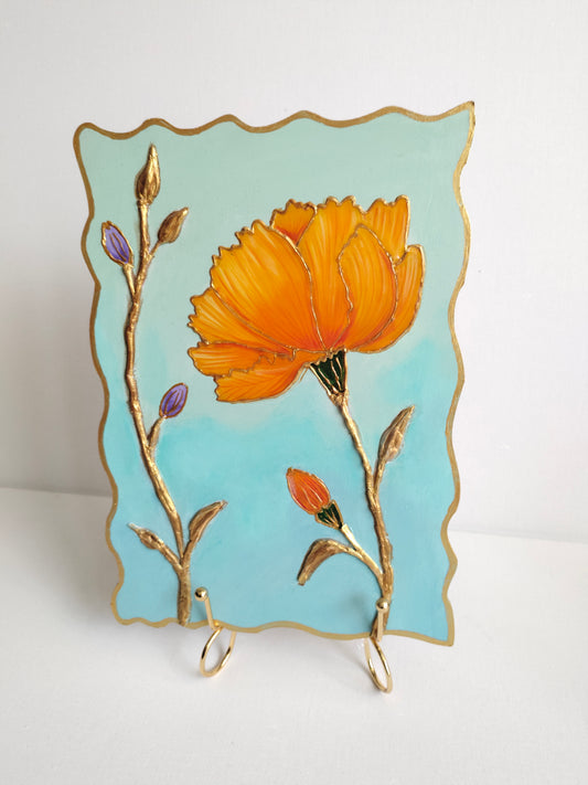 Textured Floral Art With Golden Metallic stand