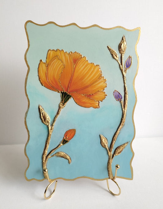 Textured Floral Art with golden stand