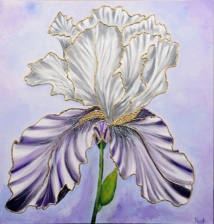 Enchanted Bloom: Gold Leaf Irish Flower in Purple & Grey