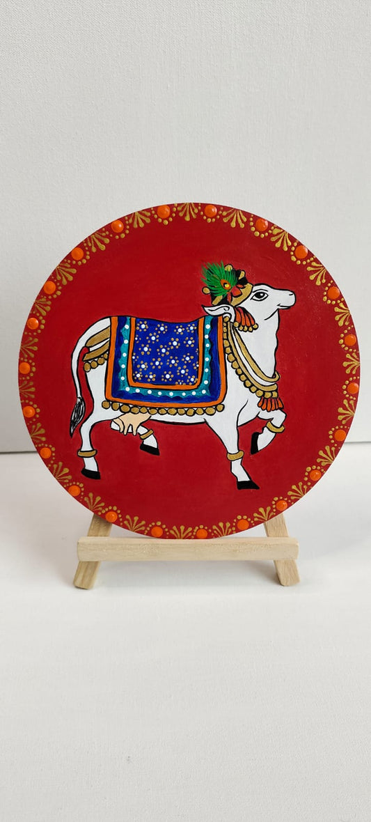 Nandi cow ART on round shape MDF