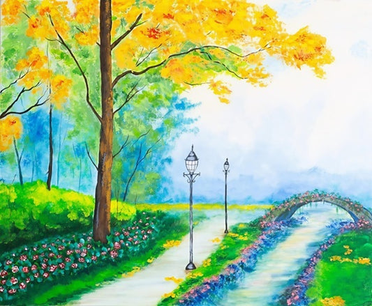 Crimson Bloom and Golden Canopy