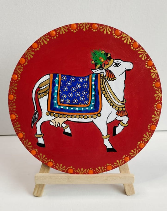 Nandi cow ART on round shape MDF